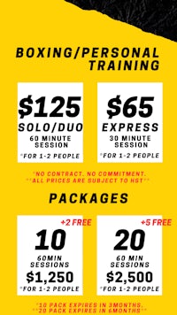 Pricing for personal training and private boxing sessions in Toronto, Ontario with Dustin Parchment at Wychwood Barns.